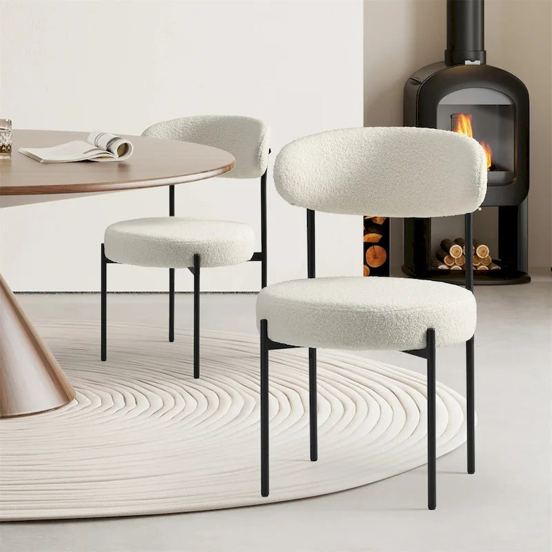 Chaises de salle à manger rondes modernes rembourrées style milieu du siècle - Lot de 2