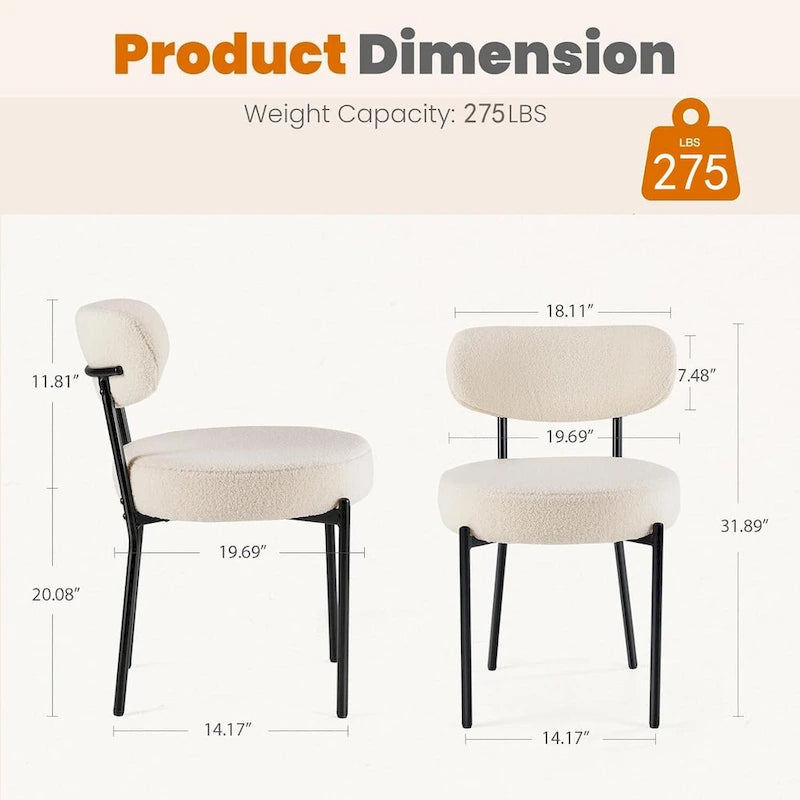 Chaises de salle à manger rondes modernes rembourrées style milieu du siècle - Lot de 2