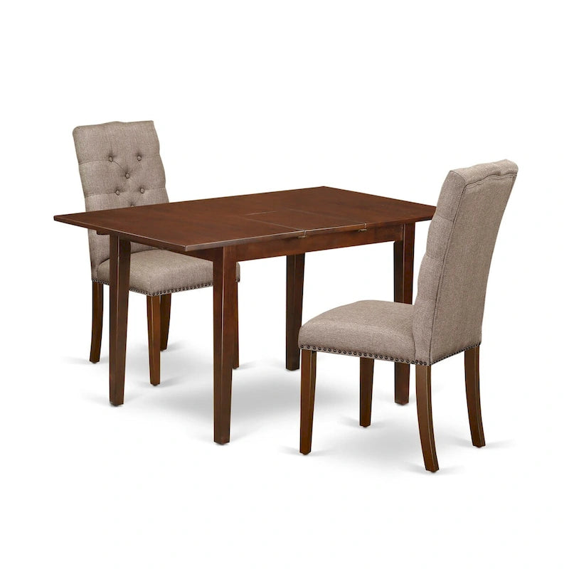 L'ensemble de salle à manger East West Furniture comprend une table rectangulaire à rallonge papillon et des chaises (options de couleur pour l'assise des chaises).