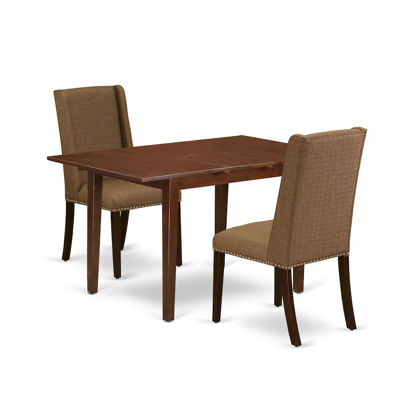 L'ensemble de salle à manger East West Furniture comprend une table rectangulaire à rallonge papillon et des chaises (options de couleur pour l'assise des chaises).