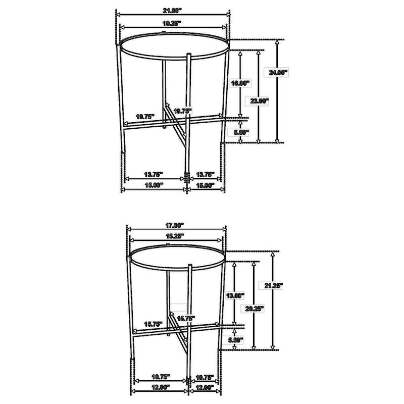 Ensemble de 2 tables gigognes rondes, fer doré, bois de manguier moderne, brun chaud