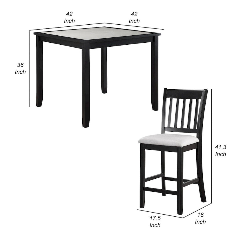 Ensemble table et chaises de salle à manger Nick 5 pièces, hauteur comptoir, noir et blanc