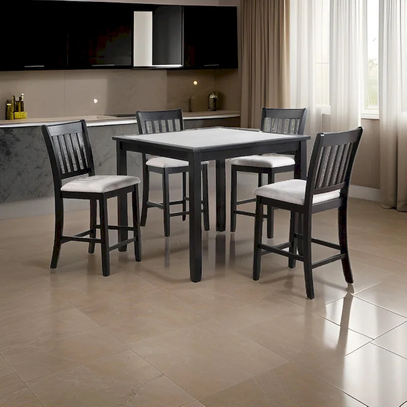 Ensemble table et chaises de salle à manger Nick 5 pièces, hauteur comptoir, noir et blanc