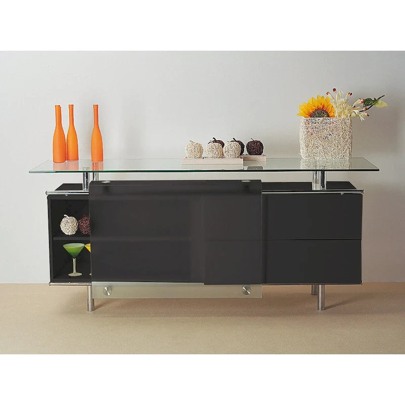 Buffet laqué avec porte coulissante en verre dépoli, 71 x 21 x 31 cm (H)
