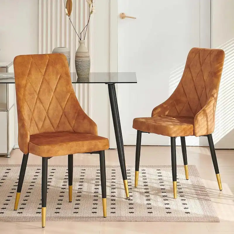 Ensemble table et chaises en verre gris Howtai avec 4 chaises en velours pour cuisine et salle à manger.