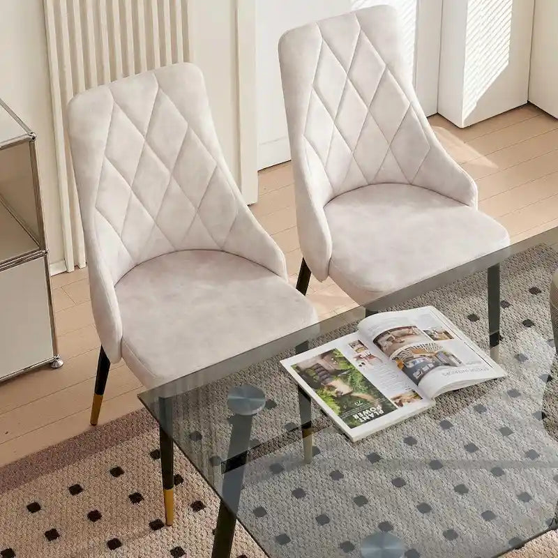 Ensemble table et chaises en verre gris Howtai avec 4 chaises en velours pour cuisine et salle à manger.