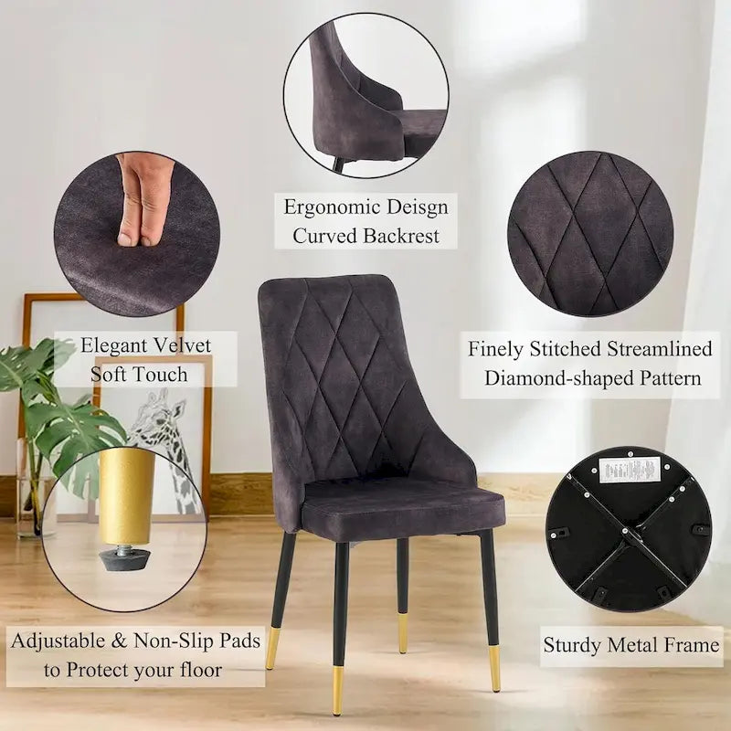 Ensemble table et chaises en verre gris Howtai avec 4 chaises en velours pour cuisine et salle à manger.