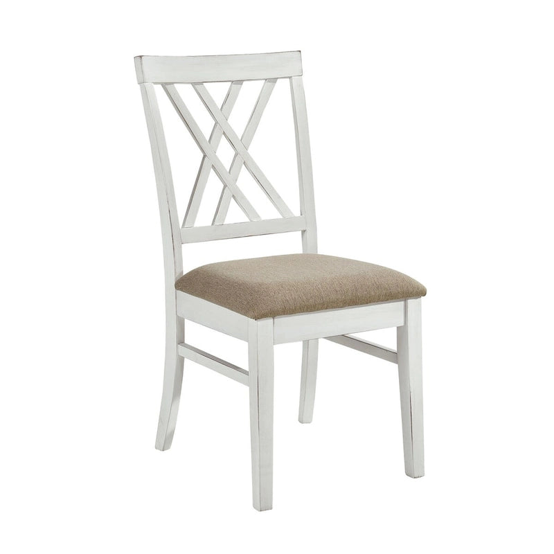 Ensemble de 2 chaises de salle à manger Hyna 19 pouces, dossier croisé, assise kaki, blanc style campagnard