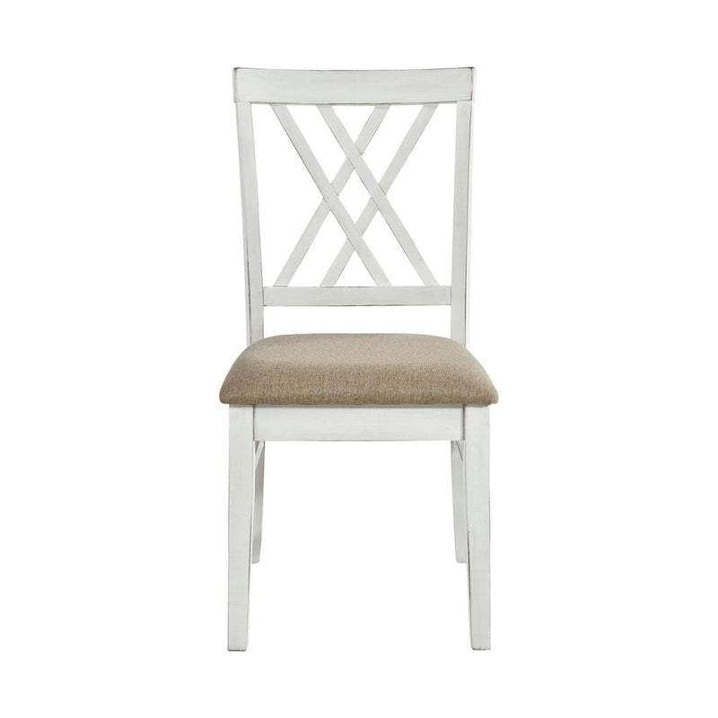Ensemble de 2 chaises de salle à manger Hyna 19 pouces, dossier croisé, assise kaki, blanc style campagnard
