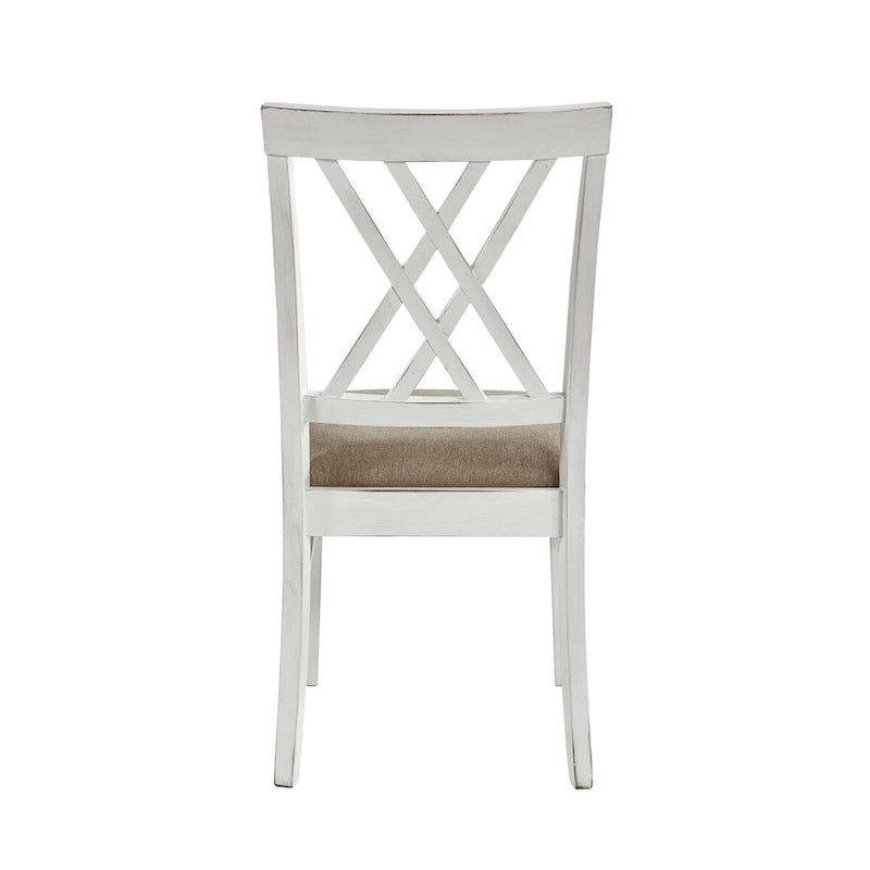 Ensemble de 2 chaises de salle à manger Hyna 19 pouces, dossier croisé, assise kaki, blanc style campagnard