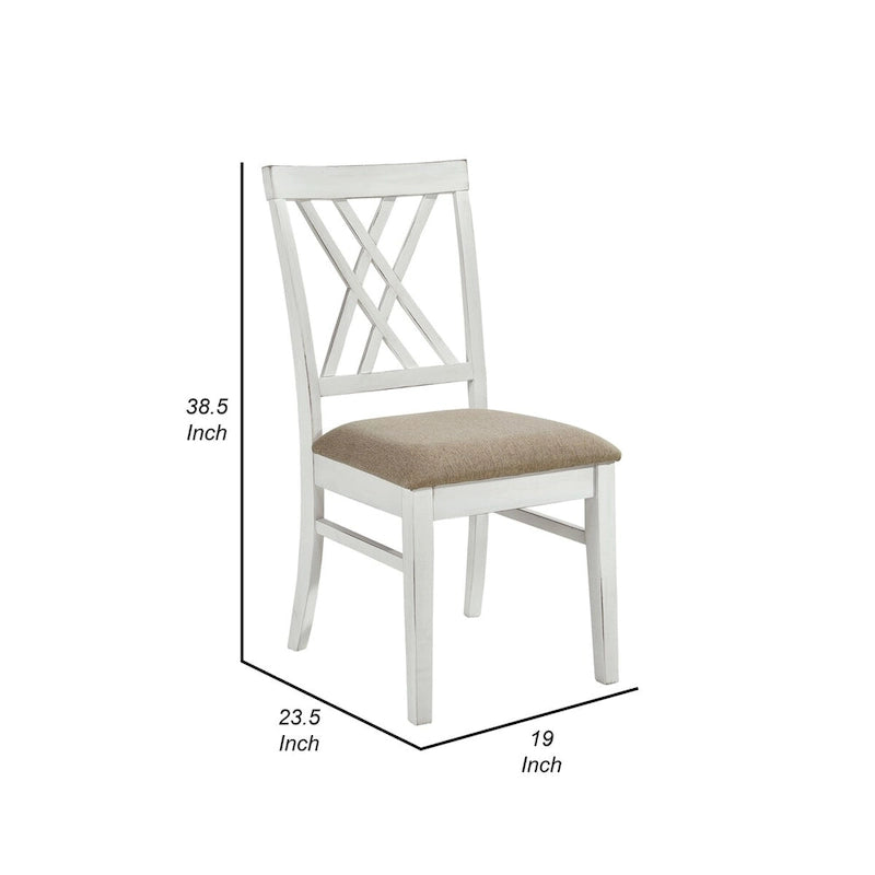 Ensemble de 2 chaises de salle à manger Hyna 19 pouces, dossier croisé, assise kaki, blanc style campagnard