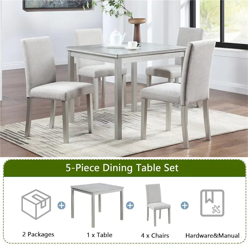 Ensemble table et chaises de salle à manger en bois, hauteur comptoir, 5 pièces