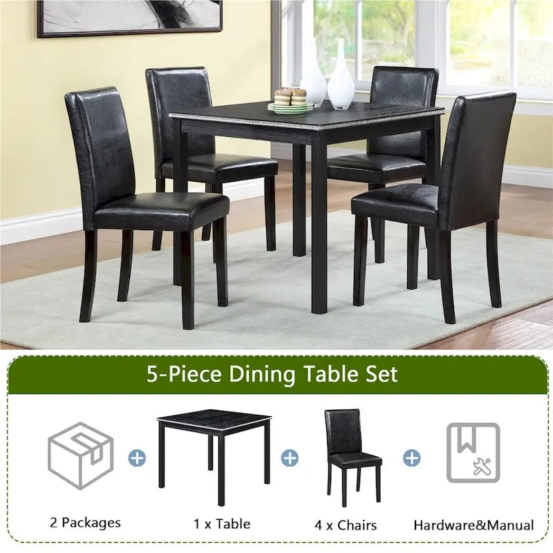 Ensemble table et chaises de salle à manger en bois, hauteur comptoir, 5 pièces