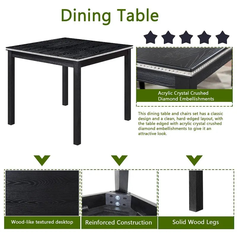 Ensemble table et chaises de salle à manger en bois, hauteur comptoir, 5 pièces