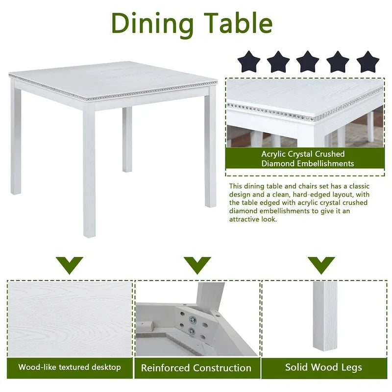 Ensemble table et chaises de salle à manger en bois, hauteur comptoir, 5 pièces