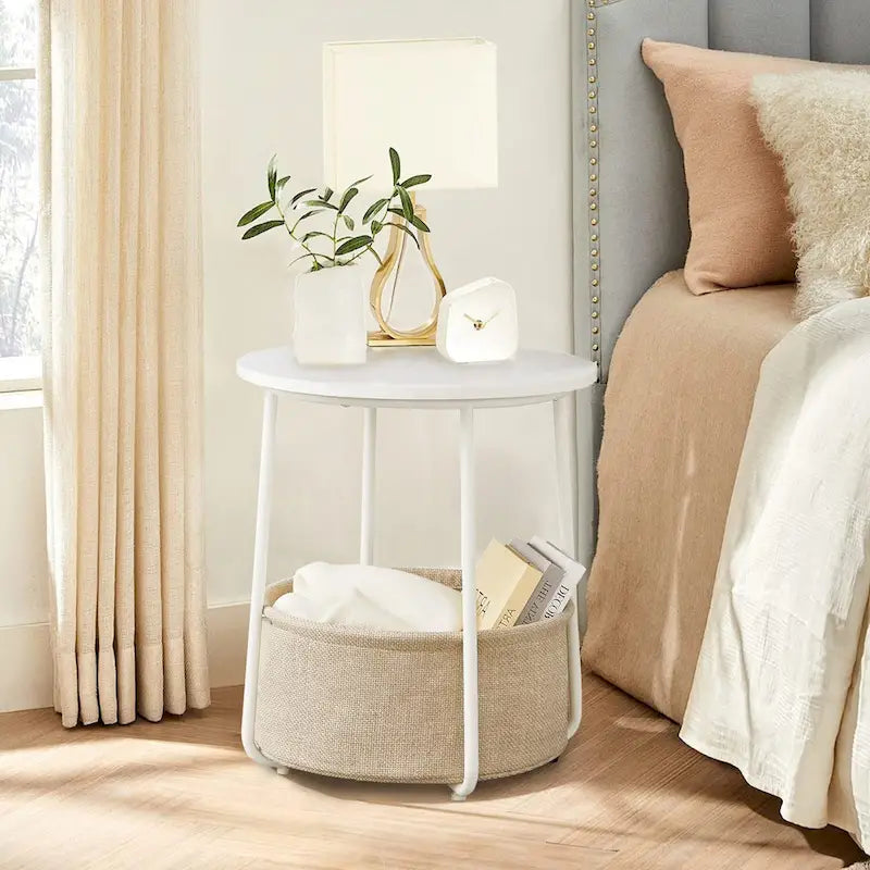 Table de chevet moderne avec panier en tissu pour chambre d'enfant