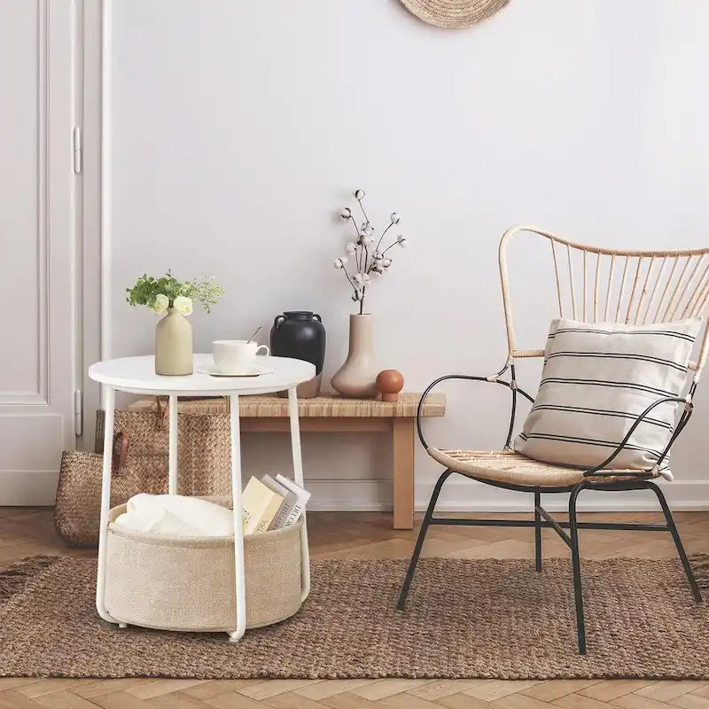 Table de chevet moderne avec panier en tissu pour chambre d'enfant
