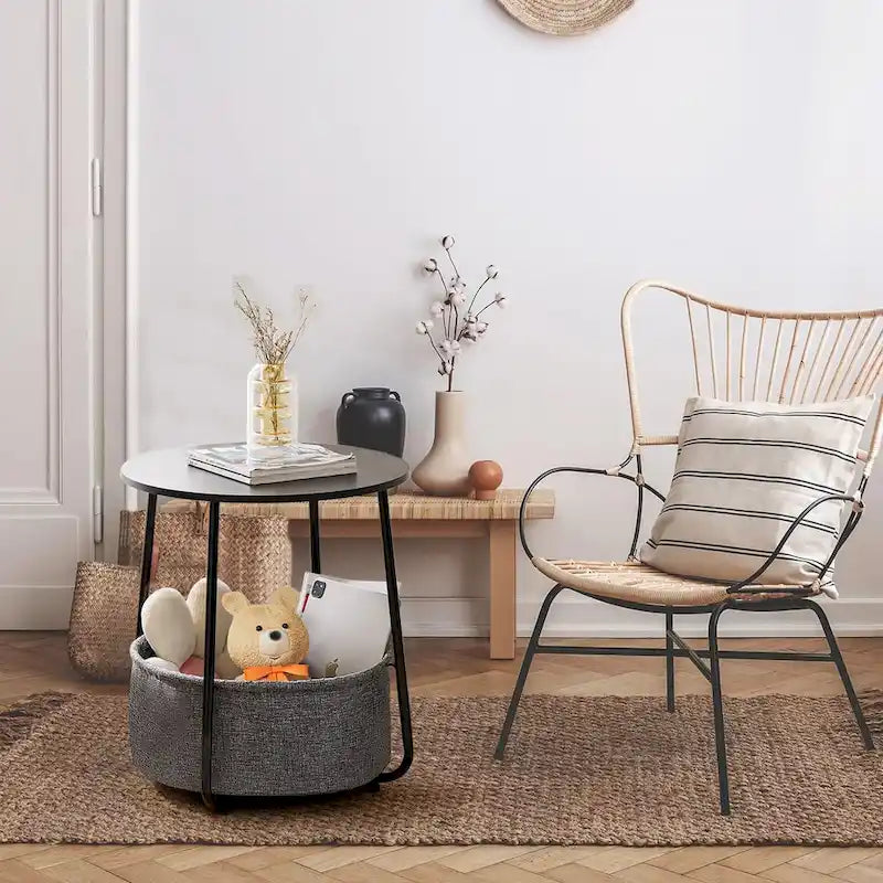 Table de chevet moderne avec panier en tissu pour chambre d'enfant