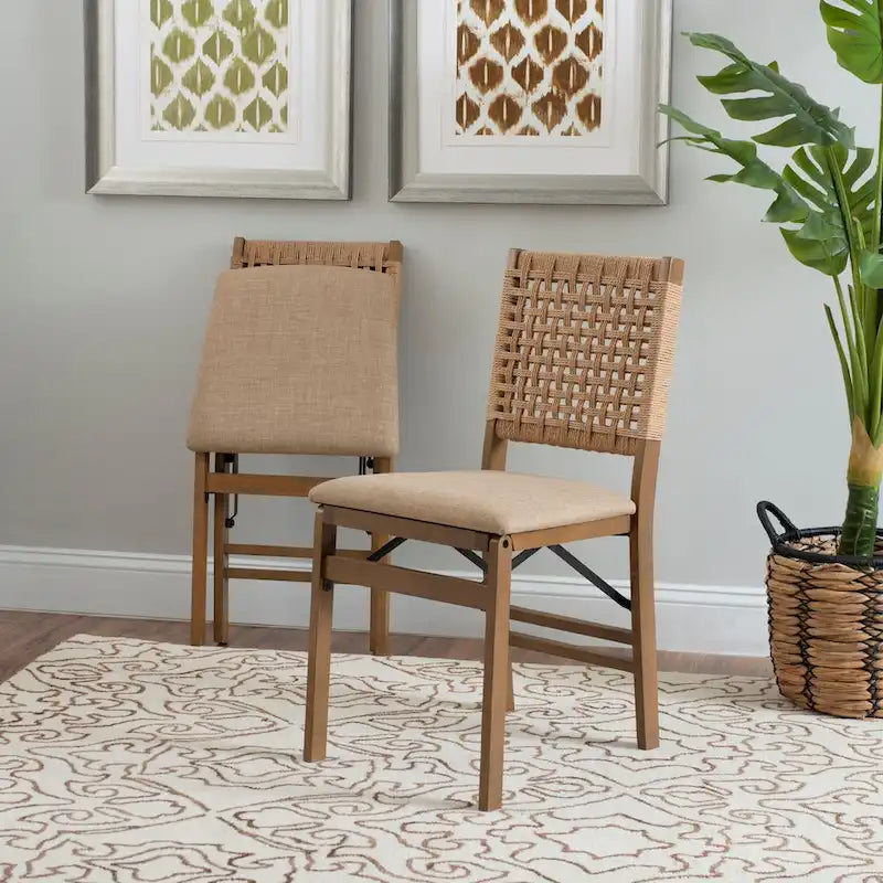 Chaise de salle à manger pliante Joslyn à dossier tissé naturel (lot de 2)