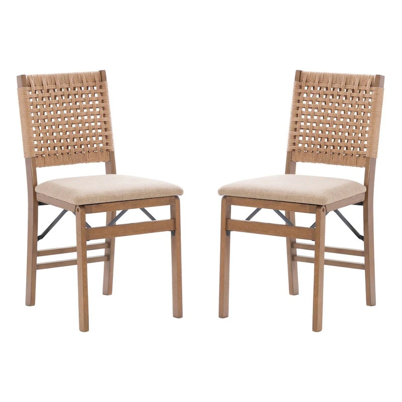 Chaise de salle à manger pliante Joslyn à dossier tissé naturel (lot de 2)