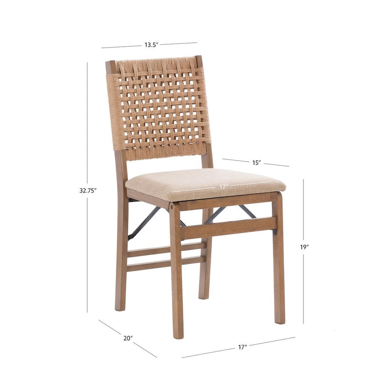 Chaise de salle à manger pliante Joslyn à dossier tissé naturel (lot de 2)