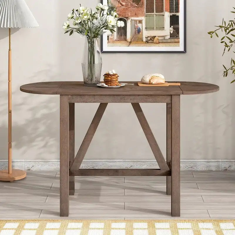 Ensemble table de salle à manger 3 pièces en bois, hauteur comptoir, avec abattants et 2 chaises.