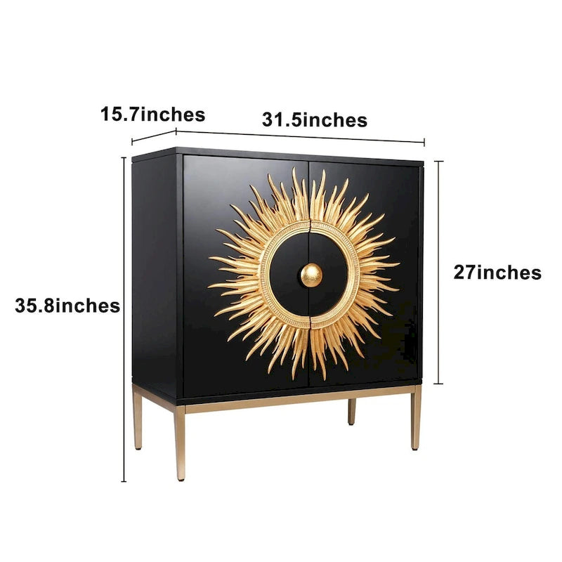 Buffet d'appoint à 2 portes, meuble de rangement pour salle à manger, crédence style soleil, salon