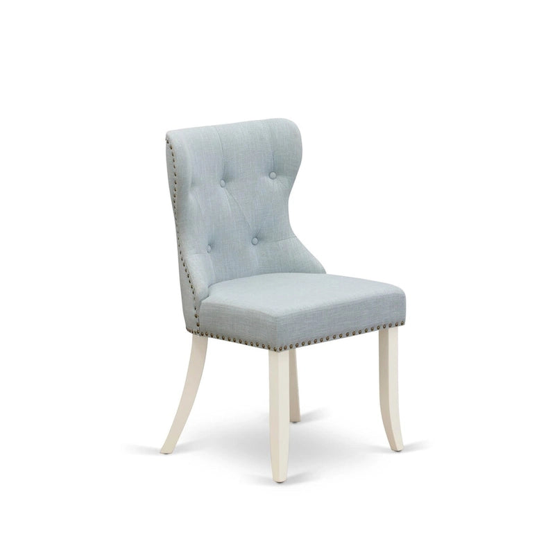 Ensemble de salle à manger East West Furniture : table de cuisine et chaises Parson en lin bleu ciel, lin blanc (composition au choix).