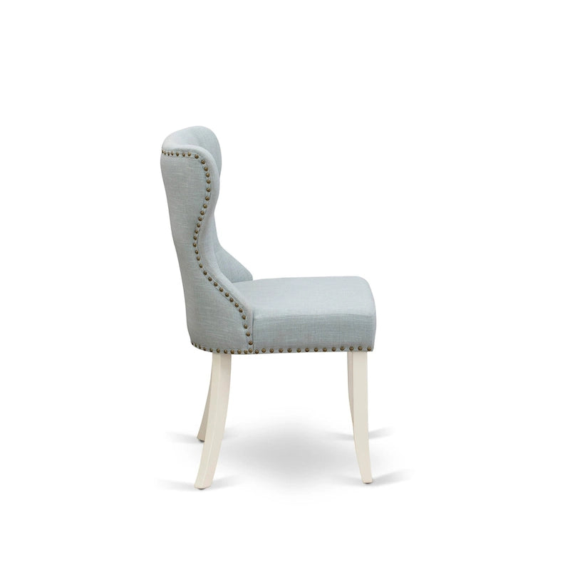 Ensemble de salle à manger East West Furniture : table de cuisine et chaises Parson en lin bleu ciel, lin blanc (composition au choix).