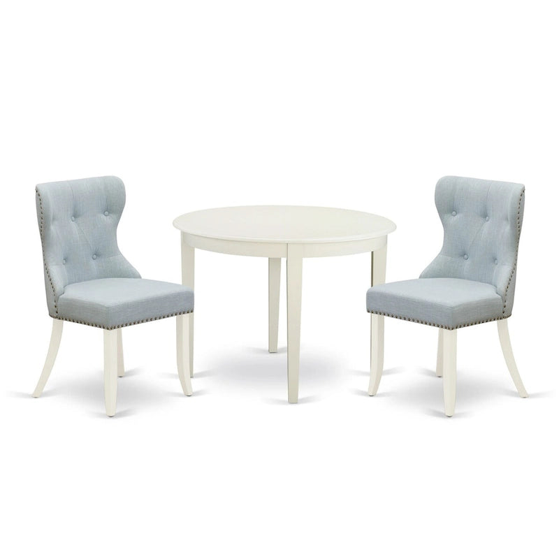 Ensemble de salle à manger East West Furniture : table de cuisine et chaises Parson en lin bleu ciel, lin blanc (composition au choix).