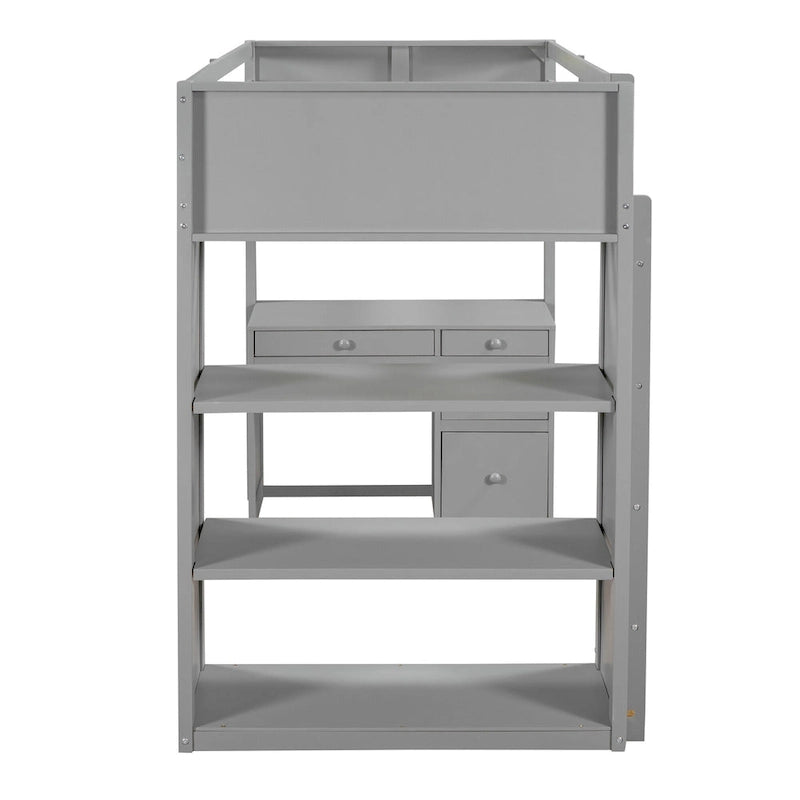 Lit mezzanine simple avec échelle, étagères, cadre de lit mezzanine en bois massif avec bureau à 4 tiroirs, sommier non requis