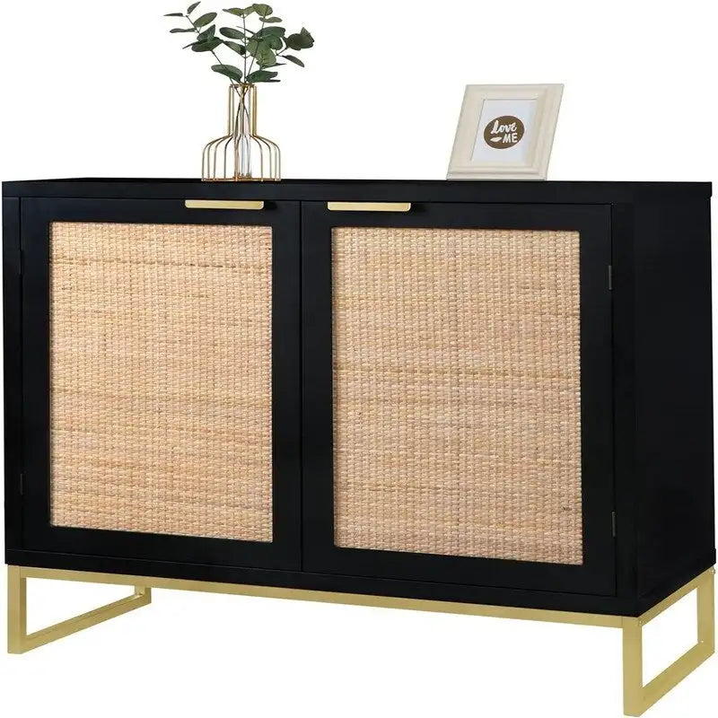 Rattan Sideboard Buffet Kitchen Storage Cabinet - 13.8D x 31.5W x 29.4H