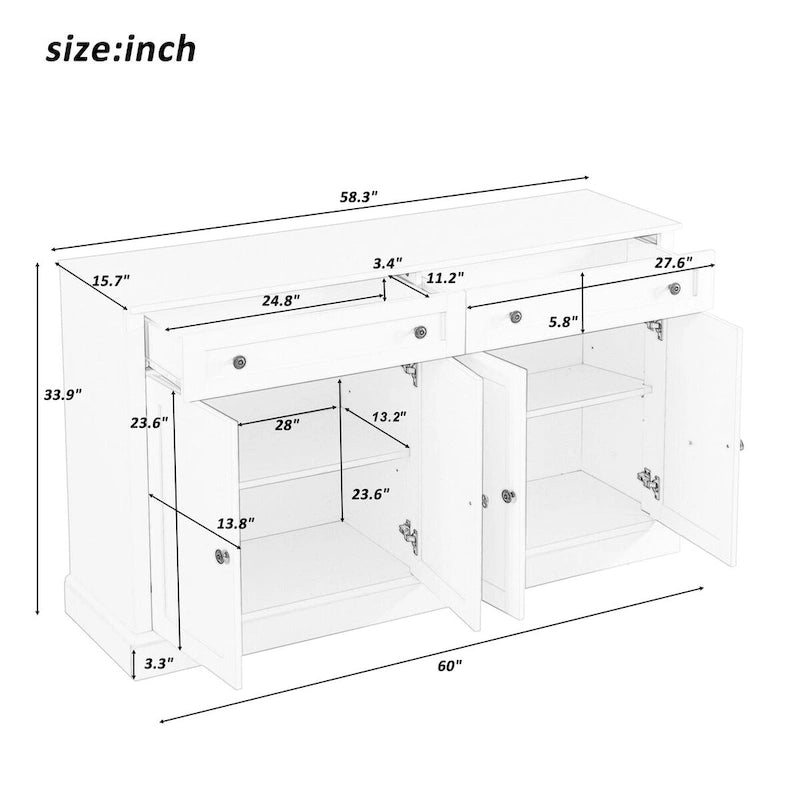 Armoire de rangement blanche avec tiroirs et étagères réglables - 58,3 cm (L) x 15,8 cm (P) x 33,9 cm (H)