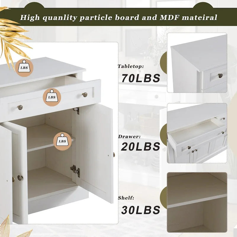 Armoire de rangement blanche avec tiroirs et étagères réglables - 58,3 cm (L) x 15,8 cm (P) x 33,9 cm (H)