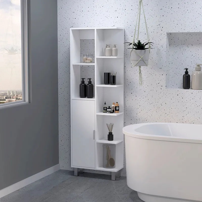 Armoire à linge moderne blanche à 9 étagères pour salle de bain