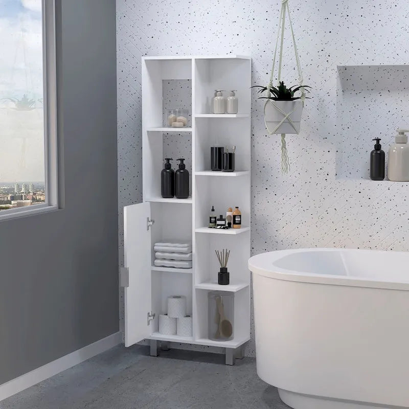 Armoire à linge moderne blanche à 9 étagères pour salle de bain