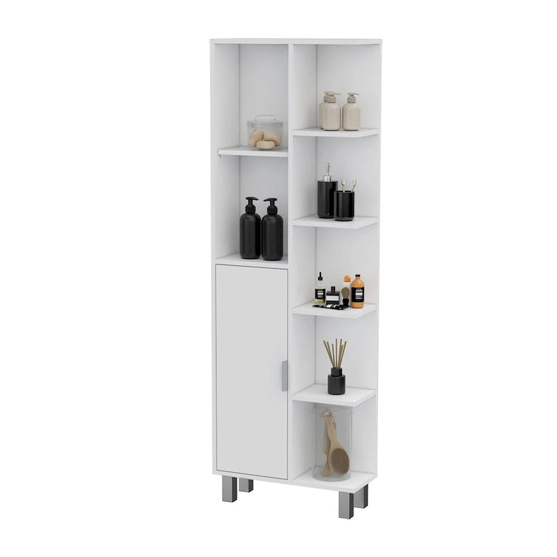 Armoire à linge moderne blanche à 9 étagères pour salle de bain