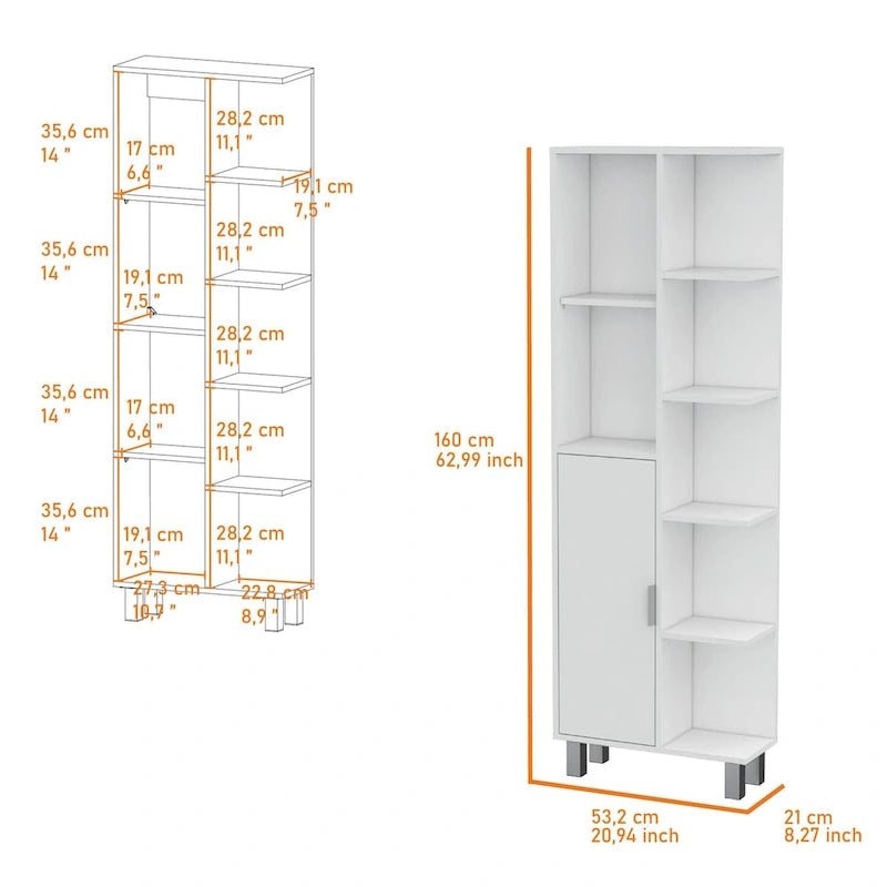 Armoire à linge moderne blanche à 9 étagères pour salle de bain