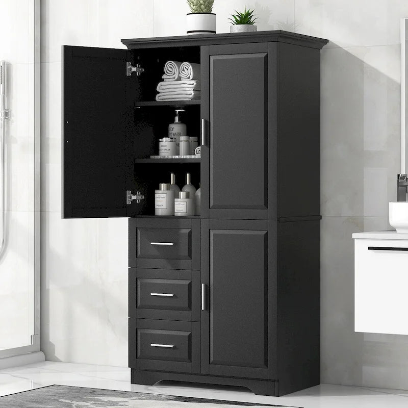Armoire de rangement haute et large avec portes et trois tiroirs