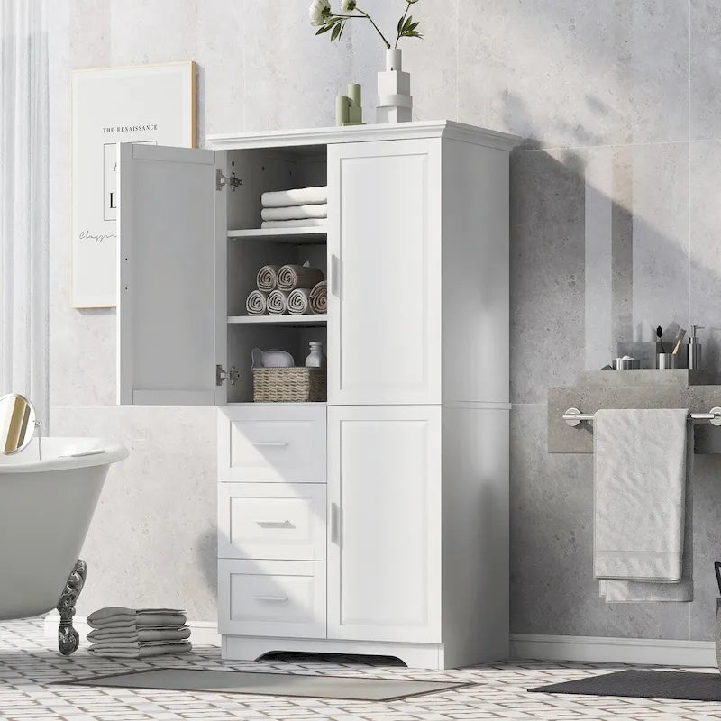 Armoire de rangement haute et large avec portes et trois tiroirs