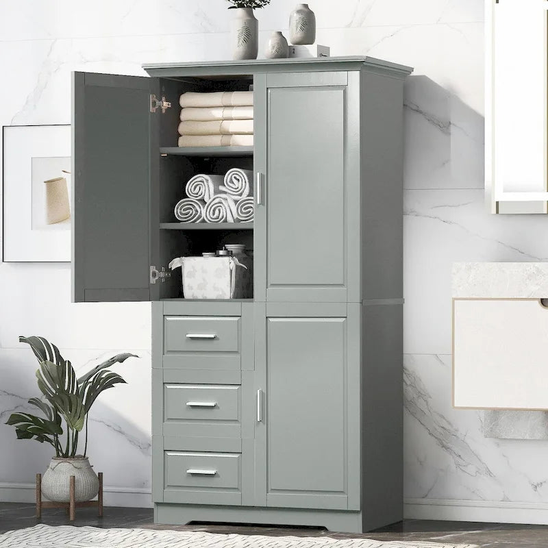 Armoire de rangement haute et large avec portes et trois tiroirs