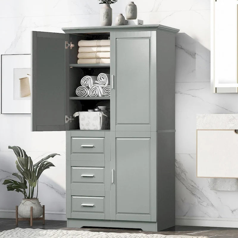 Armoire de rangement haute et large avec portes et trois tiroirs