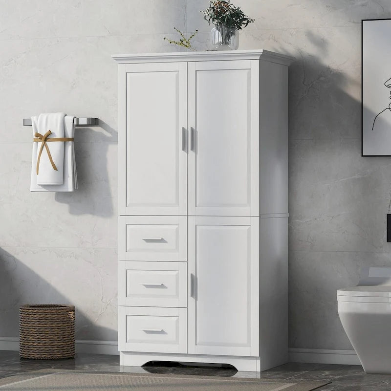 Armoire de rangement haute et large avec portes et trois tiroirs