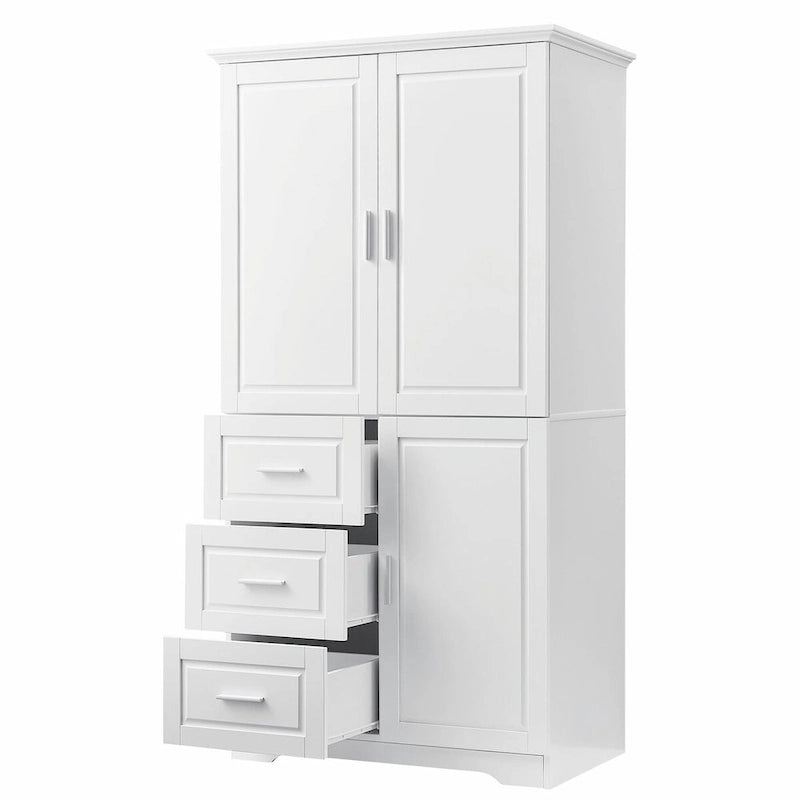 Armoire de rangement haute et large avec portes et trois tiroirs