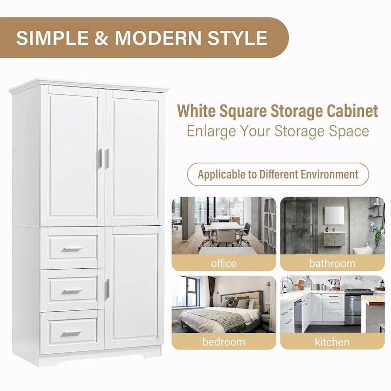 Armoire de rangement haute et large avec portes et trois tiroirs