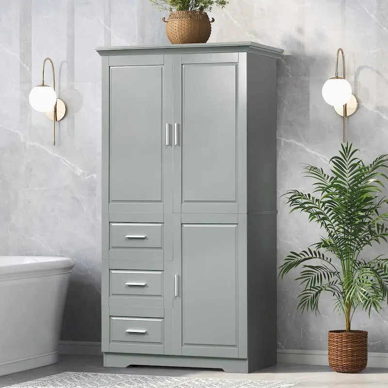 Armoire de rangement haute et large avec portes et trois tiroirs