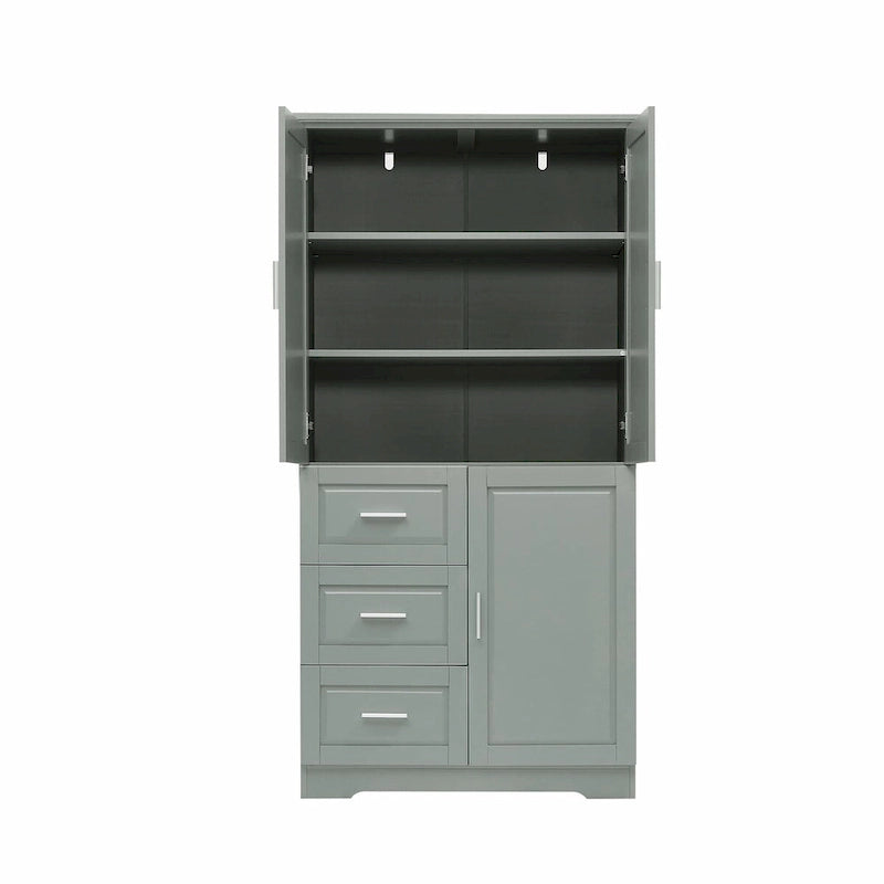 Armoire de rangement haute et large avec portes et trois tiroirs