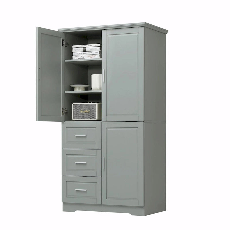 Armoire de rangement haute et large avec portes et trois tiroirs