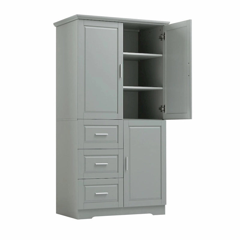 Armoire de rangement haute et large avec portes et trois tiroirs