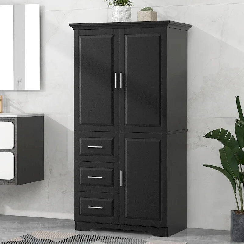 Armoire de rangement haute et large avec portes et trois tiroirs